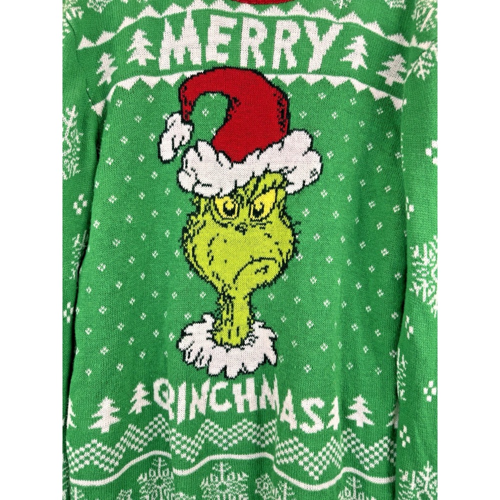 MERRY GRINCHMAS Ugly Christmas Crew‎ Neck Sweater Size M The Grinch Green